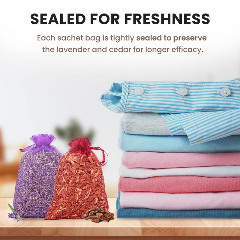 20 Pack - 10 Cedar and 10 Lavender Sachet Bags,