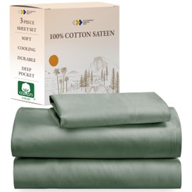 California Design Den Soft 100% Cotton Twin Size Sheet Set, Twin Sheet Set with Sateen Weave, Cooling Sheets - Sage Green