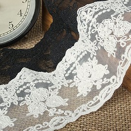 8 cm Wide Europe Small Flower Pattern Inelastic Embroidery Lace Trim, Curtain Tablecloth Slipcover Bridal DIY Clothing/Accessories (1.8 Metres in One Package) (Black)