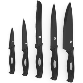 Vremi 10 Piece Black Knife Set - 5 Kitchen Knives with 5 Knife Sheath Covers - Chef Knife Sets with Carving Serrated Utility Chef's and Paring Knives - Magnetic Knife Set with Matching Black Case