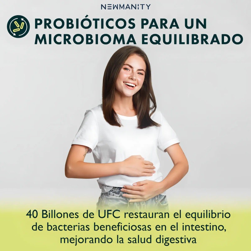 Probioticos Con Enzimas 40 Billones Newmanity 180 Caps Sin Sabor