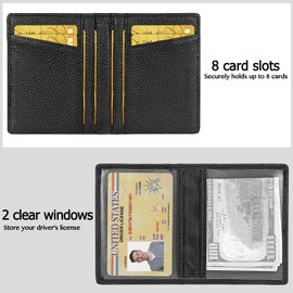 Unaone Slim Minimalist Wallet - Premium Leather RFID Blocking Front Pocket Wallets with 8 Card Slots and 2 ID Window, Black