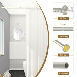 Brushed Nickel Shower Curtain Rods - 31-80 Inch Spring Tension Shower Rods for Bathroom, Adjustable, No Drilling, No Rust, Stainless Steel