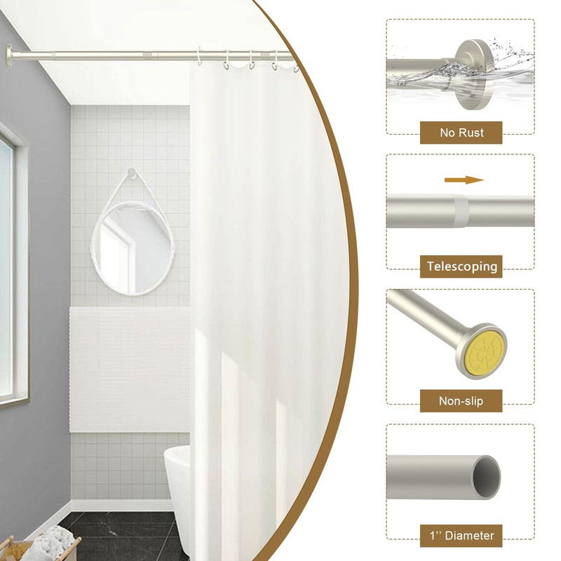 Brushed Nickel Shower Curtain Rods - 31-80 Inch Spring Tension