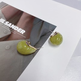 Dainty Acrylic Chunky Teardrop Small Hoop Earrings for Women Trendy 925 Sterling Silver Post 14K Gold Plated Resin Dome Wide Oval Open Huggie Hoops Stud Hypoallergenic Fashion Jewelry Gifts Her Wife Mom (Olive Green)