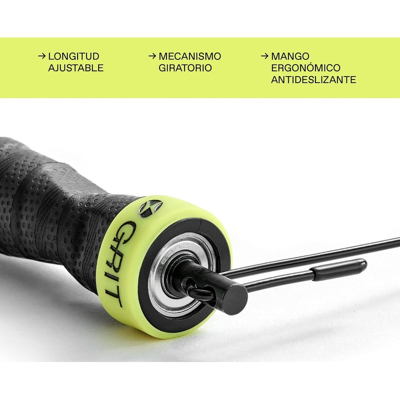 Cuerda para Saltar GRIT, Resistente, Ajustable, Ligera y Rotativa, Incluye