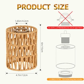 HALIGATE Rattan Lamp Shade Small Boho Shades Replacement 1-5/8 inch Fitter Cylinder Woven Lampshade for Floor Lamps Pendant Light Chandelier Wall Sconces Shade Ceiling Fan Light Covers 3 Pack
