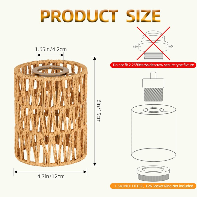 HALIGATE Rattan Lamp Shade Small Boho Shades Replacement 1-5/8 inch
