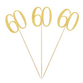 Gold Glitter 60th Birthday Centerpiece Sticks, 12-Pack Number 60 Table Topper Anniversary Party Decorations