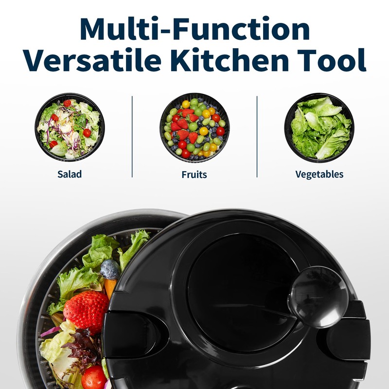 SveBake Stainless Steel Salad Spinner, 4.2 Qt Vegetable Washer, BPA-Free