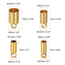 HARFINGTON 80pcs Cord End Cap 2mm 2.4mm 3mm 4.6mm Brass Barrel End Caps with Storage Box for DIY Bracelets Necklaces Tassels, Gold Tone
