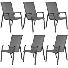 Yaheetech Set of 6 Patio Dining Chairs, Outdoor Stackable Patio Chairs with Backrest/Armrests, All Weather Chairs for Garden/Lawn/Porch/Backyard Pool, Gray