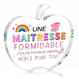 French Teacher Gifts, Teacher Appreciation Gifts from Students, Acrylic Table Deocr for Women, Thank You Gift for Retirement End of Year Graduation- Cadeau Professeur/Enseignante en Francais (Apple)