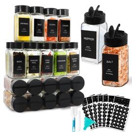 AISIPRIN 24 Pcs Glass Spice Jars with Labels, 4oz Small Empty Square Seasoning Containers Bottles - Shaker Lids, Funnel, Brush,469 Labels and Marker Included