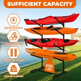 Wemily Kayak Storage Rack-2/3/4 Tier Heavy-Duty Freestanding Stand for Kayaks,Canoes,Paddleboards,Indoor&Outdoor Use