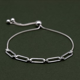 Kualitas Genuine 925 Sterling Silver Adjustable Slider Bracelet - 4.4mm Paperclip Chain on 1mm Box Chain