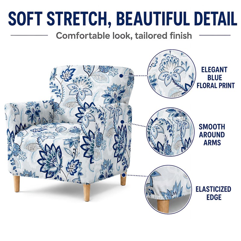 HonorHut Blue Armchair Slipcover with Lotus Prints