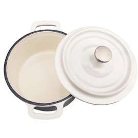 Flavehc Mini Cocotte 8 oz Mini Dutch Oven 0.25 qt. Cast Iron Garlic Roaster for Oven Garlic Confit Pot Ramekins with Lids Oven Safe Set of 2, White