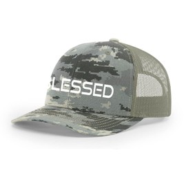 Trenz Shirt Company Men's Christian Blessed Embroidered Mesh Back Trucker Cap, Digi Camo/Light Green