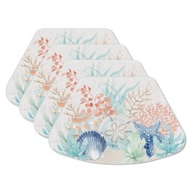 CounterArt Sea Side Wedge Shaped Reversible Easy Care Flexible Plastic Placemat 4 Pack Made in The USA 17.75" x 11.25" Colorful, Reversible, Easily Wipes Clean