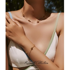 KELMALL 18K Gold Cubes Beaded Station Layered Chain Necklace for Women, Cubic Zirconia, Knot Stacked Adjustable Necklace with Gift Box