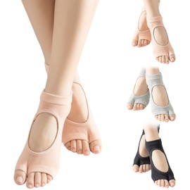 SPOKKI 3 Pairs Yoga Socks Non-Slip Toeless Pilates Socks Breathable Pink & Grey Grip Socks Yoga Socks for Yoga, Barre, Pilates, Dance, Barefoot, Trampoline, Home, Hospital for Men and Women