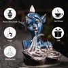 Blue Glaze Elf and Black Rose Ceramic Ornament, Backflow Incense