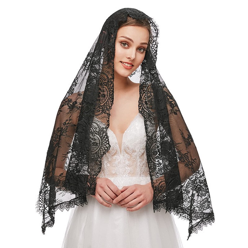 BYUTFA Lace Veil Mantilla Catholic Veil Elegant Floral Pattern Soft