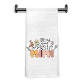 WARDOS Mimi Floral Kitchen Towels, Gifts for Mimi Grandma Mother's Day Hand Towels for Bathroom Kitchen Decorative, Best Grandma Gifts from Grandkids Dish Tea Towels Drying Cloth, 16x24 Inch