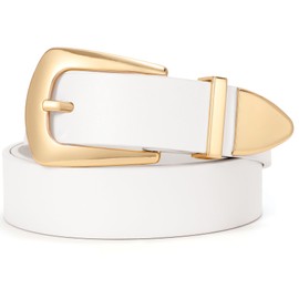 SUOSDEY Women Leather Belts Vintage Western Belt Faux Leather Ladies Belts for Jeans Pants with Metal Tailed white