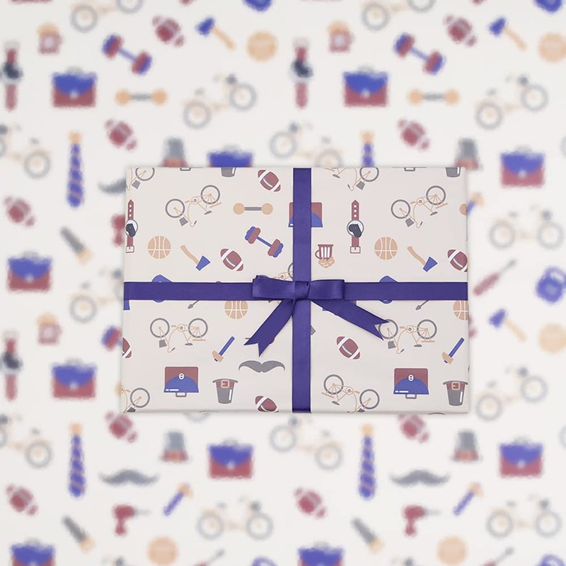 Fathers Day Gift Wrap Wrapping Paper with Ribbon and Stickers,