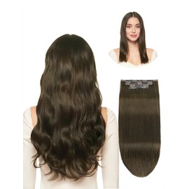 LOVELINE Seamless Clip in Hair Extensions Real Human Hair, Invisible PU Skin Weft Straight Clip in Extensions, Remy Human Hair Extensions Clip ins for Women, 18 Inch 110g 7Pcs, Dark Brown