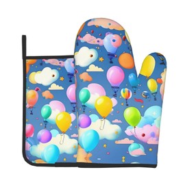 YYHWHJDE Colorful Balloons Prints Quality Oven Mitts and Pot Holders Sets of 2 Kitchen Baking Used to open pot lids in the kitchen