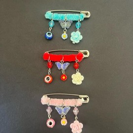 Pregnancy Pins 2in. Silver - Assorted Designs with Colorful Beads and Charms for Easy Access - Color: Blue