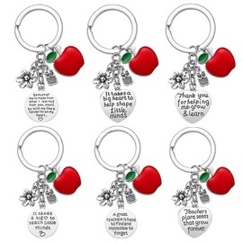 CWPFVQA 6 Pieces Thank You Teacher Keychains, Metal Keychains, Apple Pendant Keychains, Creative Keychains, Backpack Pendants, Gifts For Teachers, red, M