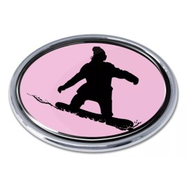 snowboarding pink chrome auto emblem decal usa made