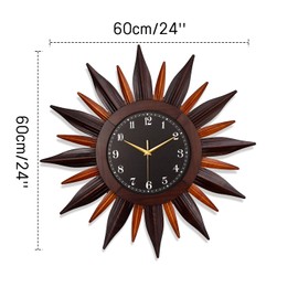 JXQXYN Wall Clocks for Living Room Decor, Modern Large Wall Clock, Sun Design with Two Tone Wood Grain, Silent Non-Ticking, Wall Clocks Battery Operated for Home Wall Decor - 24''