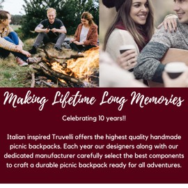 Truvelli Picnic Backpack for 2 with Blanket – 12-in-1 Insulated Picnic Basket Backpack Set with‬ Wine Holder, Cutlery & Cheese Board – Luxury Picnic Back Pack for Couples, Outdoor‬ Adventures, Blue