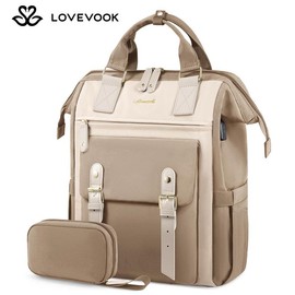 LOVEVOOK  Christmas Laptop Backpack with USB Port and Small Bag for Women - Stylish Work Bag for Teacher, Nurse, Travel - Color: Khaki-beige, Size: 15.6 inch