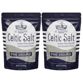 Le Marinier Celtic Salt Organic Fine Ground, 1.1lb - 18oz, Pack of 2. Mineral Rich Unrefined 100% Natural, Hand Harvested Mineral French Sea Salt (1.1lb Fine Ground - Pack of 2)