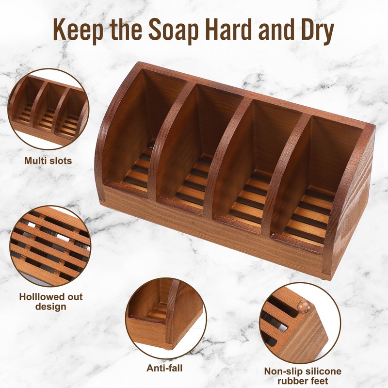 Yiyiring Natural Wooden Multi-bar Soap Holder 7.5 x 3.2 x