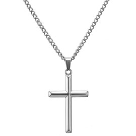 RWQIAN Cross Necklace for Men - Silver Stainless Steel Bible Verse Cross Necklace with Cross Pendant Chain,Simple Christian Necklace Jewelry Gifts for Men Women,Chains 22 Inches