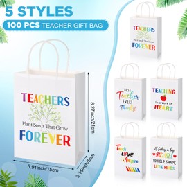 Skyygemm 100 Pcs Teacher Appreciation Gift Paper Bag Bulk Thank You Gifts Wrap Bags with Handle for Birthday Back to School End of Year Teacher Day, 8.27 x 5.91 x 3.15 (White,Pencil)