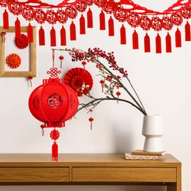 Winlyn 7 Set Chinese Lunar New Year Party Decorations Chinese Red Lanterns Lucky Garland Good Luck Garland Decorative Red Hanging Garlands for Asian Vietnamese 2026 Year of the Horse Festival Décor