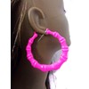 Large Bamboo Color Hoop Earrings 3.5 Inch Hot Pink Bamboo