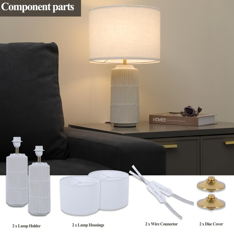 Ceramic Table Lamps Set of 2, White Modern Table Lamp