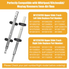 W11259786 W11259785 Dishwasher Dishrack Slide Track (Left & Right) - Compatible With Whirlpool KitchenAid Maytag Jenn-Air Dishwasher - Replaces PS12584377 PS12584377 AP6783993 AP6783993 KDTE204EPA2