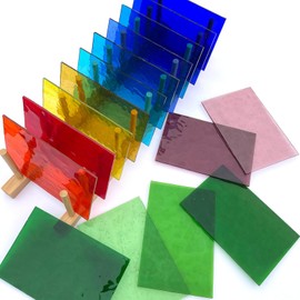 LITMIND 16 Sheets Transparent Texture Stained Glass Variety Pack, 6 x 4 Inch Cathedral Art Glass for Mosaic Crafts & Supplies,Assorted Colorful Glass Sheets for Stunning Stained Glass Projects