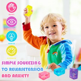 Stress Balls for Children and Adults, Cube Anti-Stress Toy, Ice Cube Fidget Toys, Relieve Finger Fatigue, for ADHD, Anxiety, Relieve and Soothing (4 Pieces)