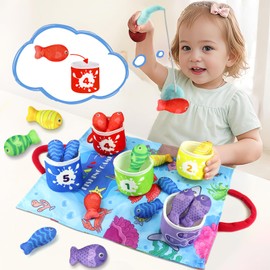 Montessori Toys For 1 Year Old - 22 PCS Cloth Fishing Game for Toddler 1-3 with Double-Sided Ocean Mat,Sorting Learning Toys,Number Counting - Fishing Toys for 1 2 3 Years Old Boy Girl Birthday Gift